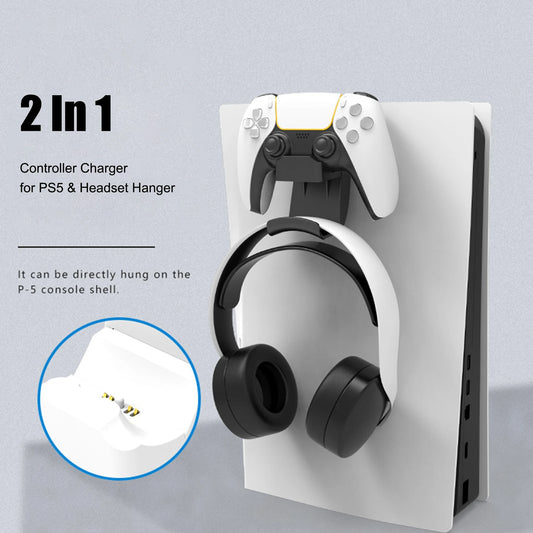 2 in 1 PS5 Controller Charger with Headphone Holder